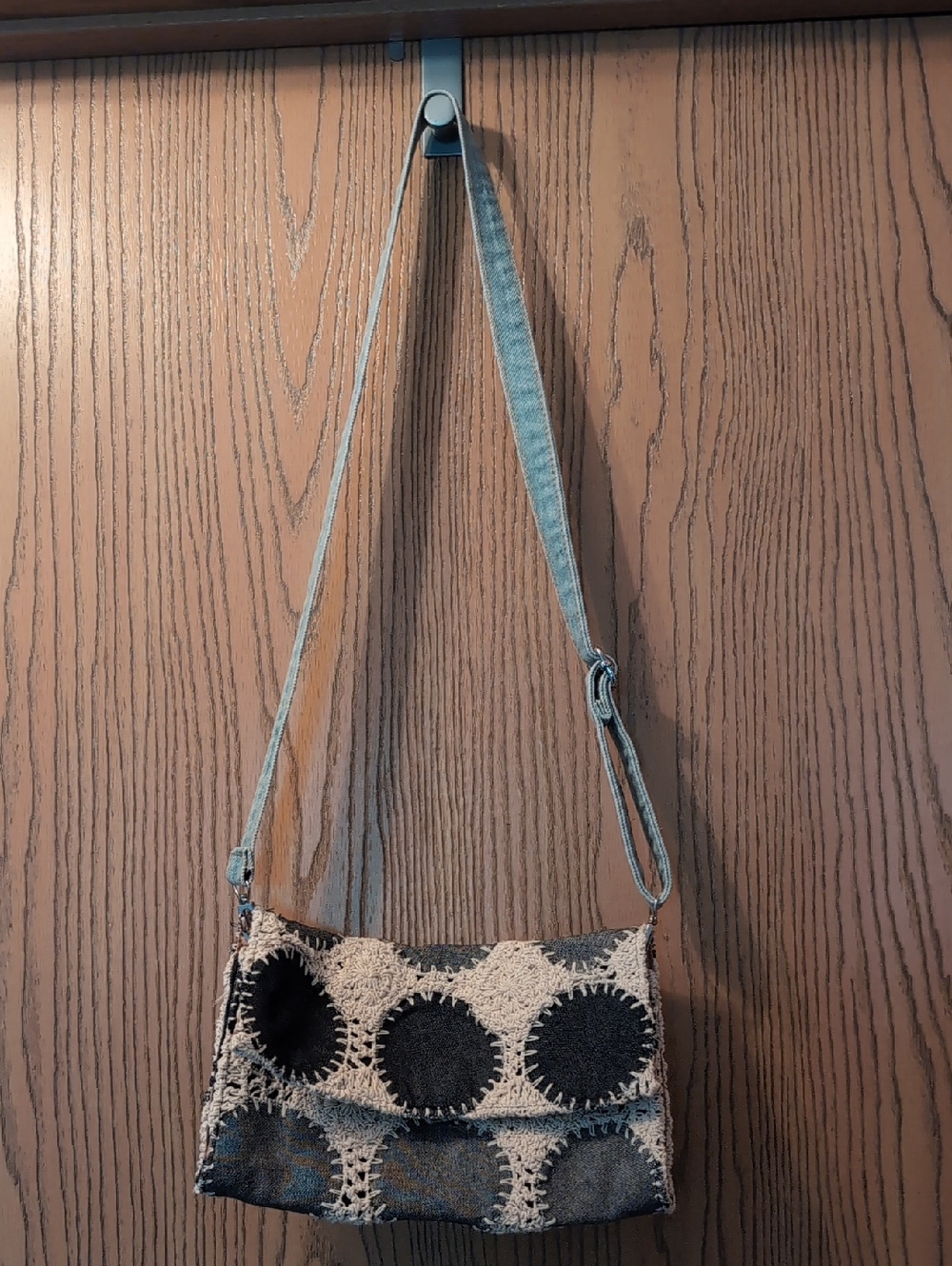 Lovestitch Blue Jean And  Crochet Crossbody Bag